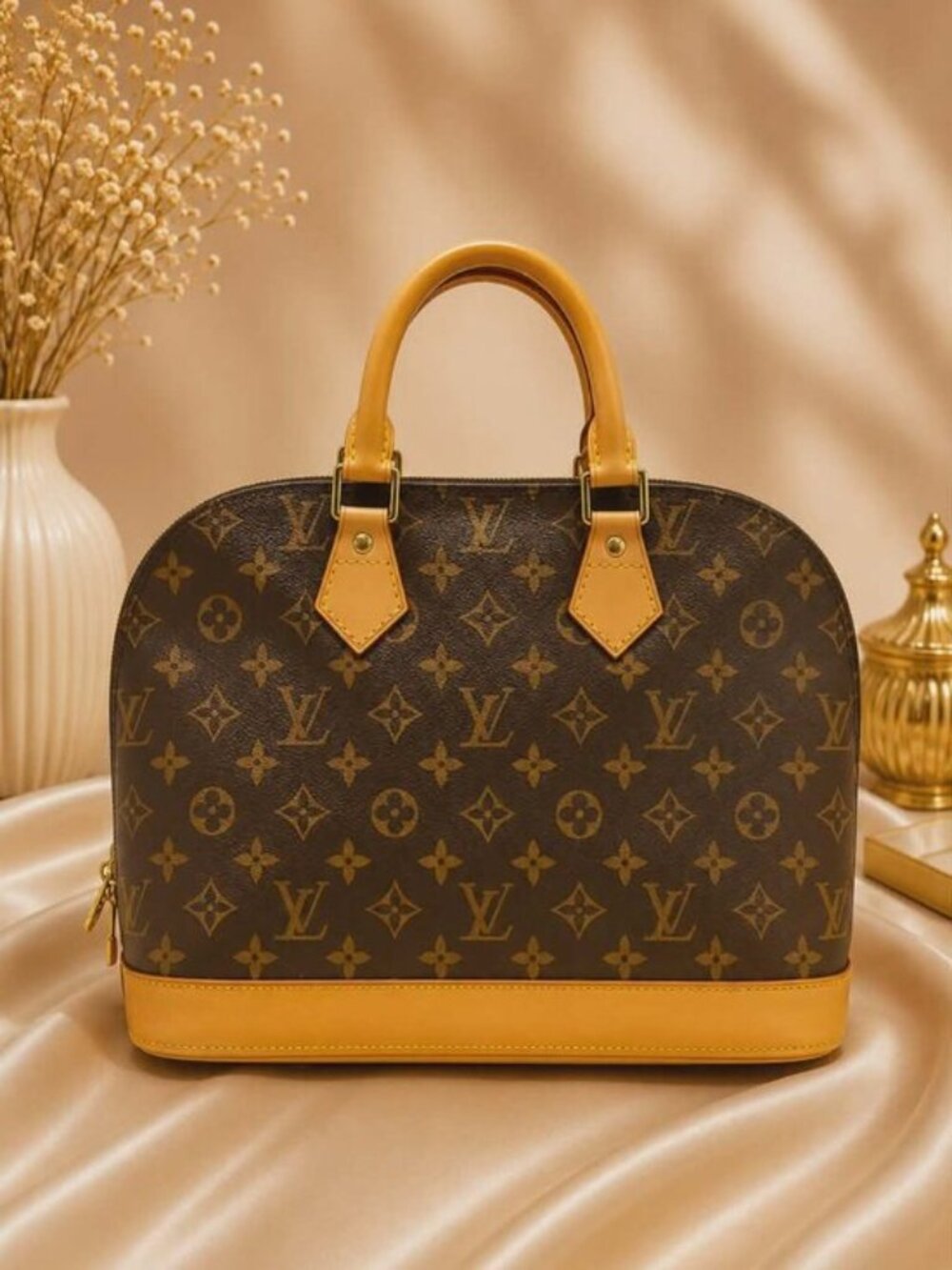 Authentic Louis Vuitton Alma PM Monogram Canvas Handbag Brown LV Top Handle Bag